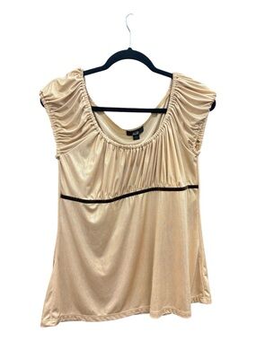 AGB Champagne Satin Scoop Neck Top with Black Label